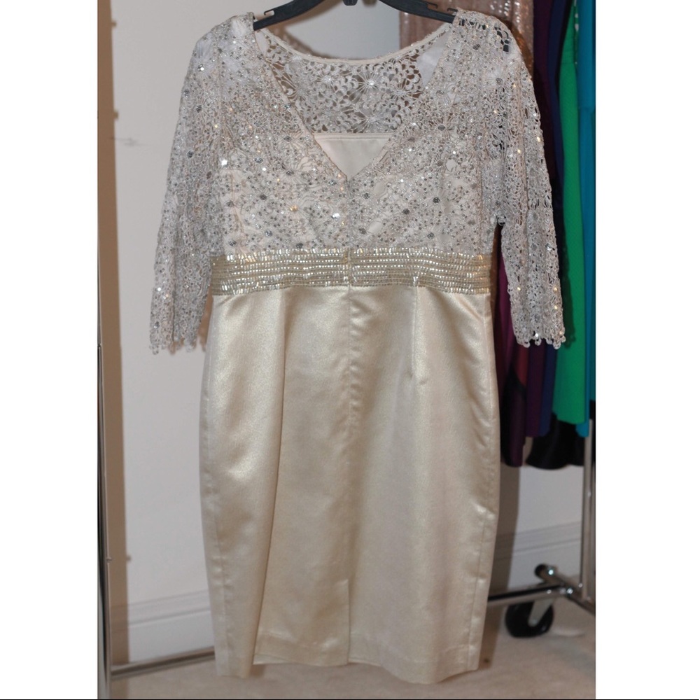 Kay Unger Gold Sequin Illusion Sheath Dress